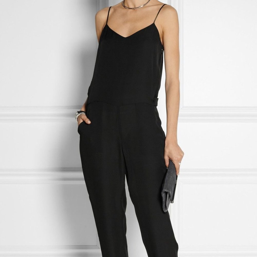 Theory Black Silk Stassia Classic Jumpsuit 0
